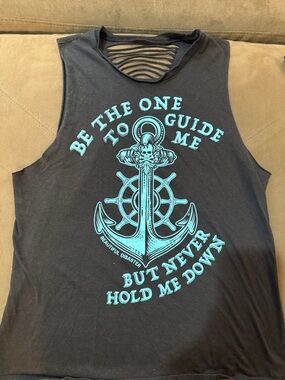 Women's Black Tank Top with Teal Anchor Graphic